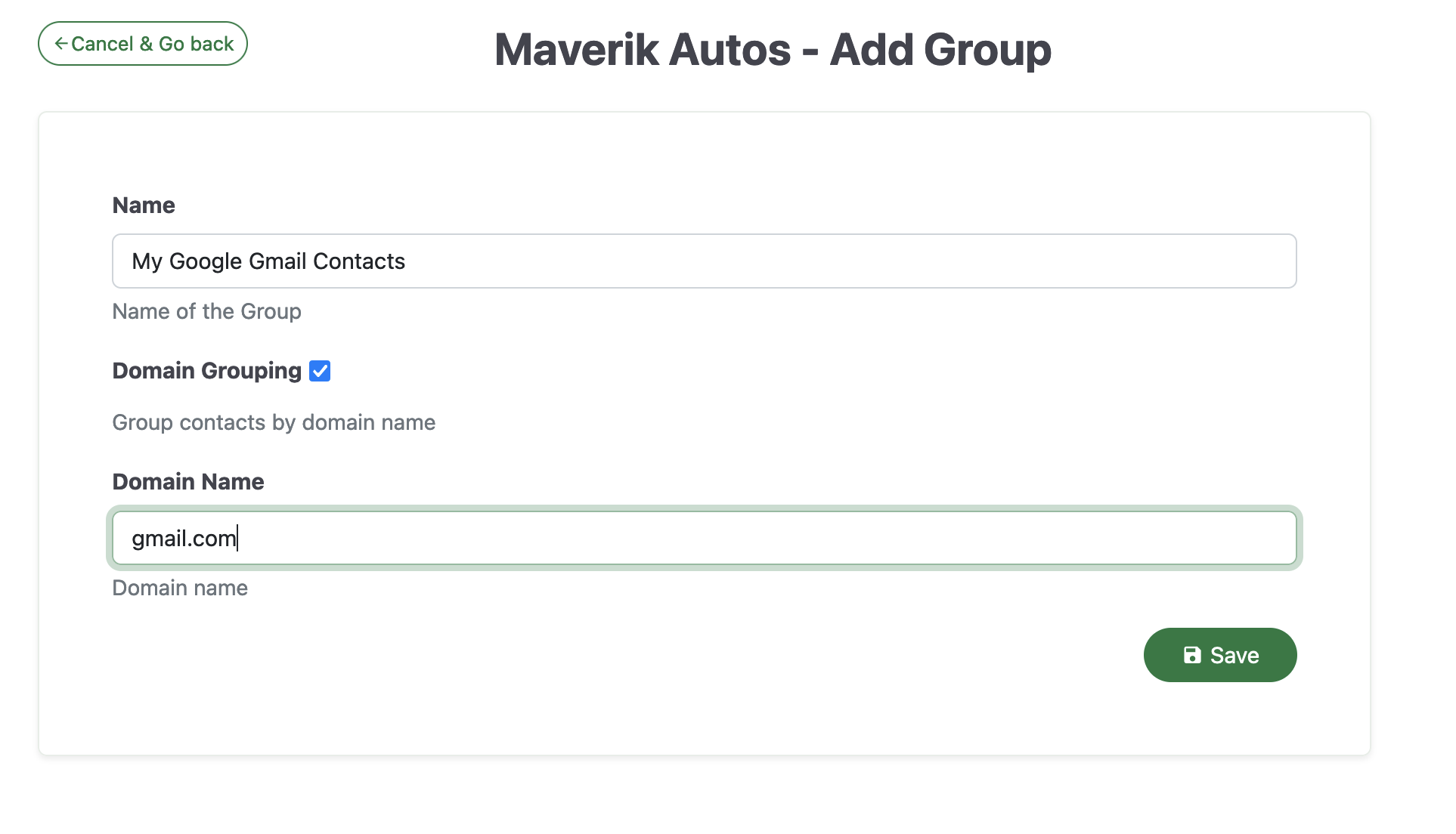 Contacts grouping in email accounts